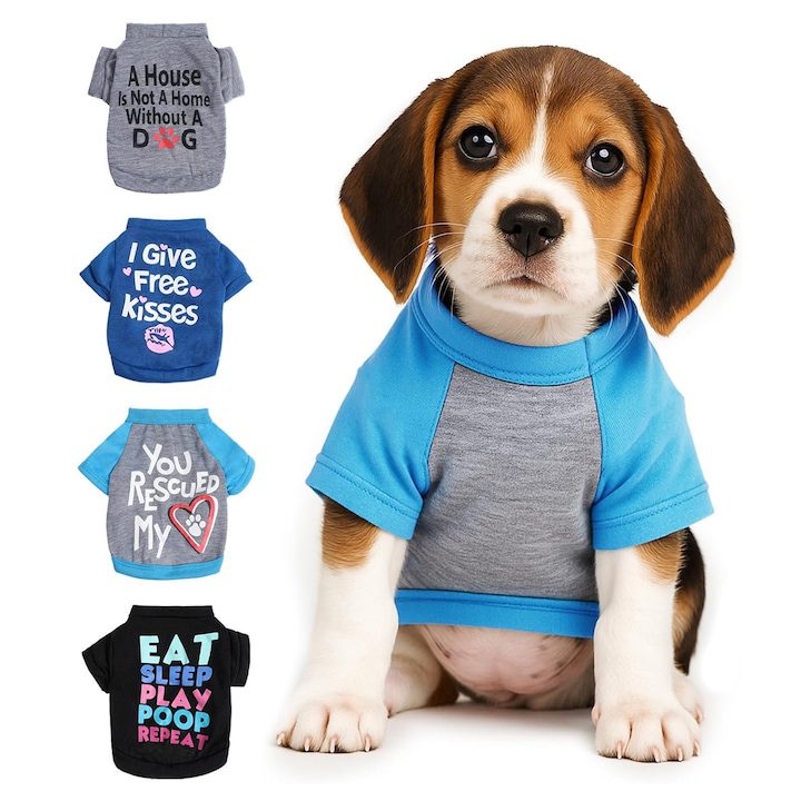 Есенно-зимни Дрехи за Кучета и Котки Комплект дрехи за домашни любимци от 4 части, Axroad Mall, Дрехи за кучета, Тениска с кръгла яка, Нежна към кожата и дишаща, Обло деколте, Лесна за носене, За малки кучета, Йоркширски териер, Чихуахуа, Полиестер, M, Многоцветен