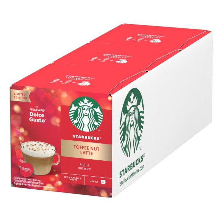 Долче Густо Капсули - Кои са Най-Добрите в България? Комплект кафе капсули, Dolce Gusto STARBUCKS, Toffee nut latte, 100% арабика зърна, 36 капсули / 18 напитки, 383, 4g
