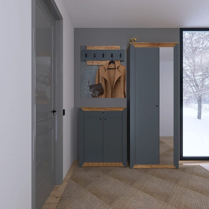 Портманто - Кои са Най-Продаваните за 2025 Година? Комплект мебели за антре Нордик-5, ПДЧ, Еверест, 160 x 38 x 205 см, Цвят Крафт дъб златен, Графит