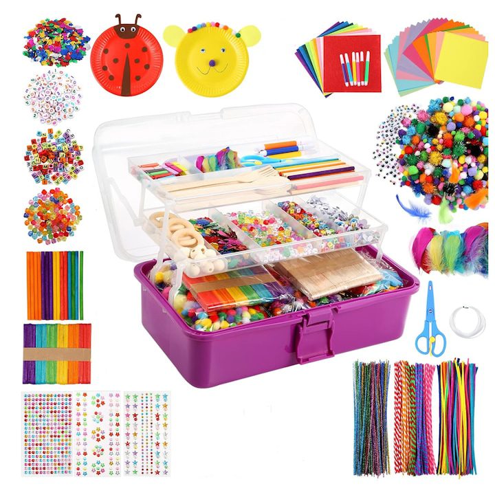Интерактивни Играчки: Умни Приятели за Игра и Учене Комплект от 3000 части, Изкуства и занаяти за деца, с 3-слойна сгъваема преносима кутия за съхранение, Craft Toy за 3-9 годишни момчета и момичета