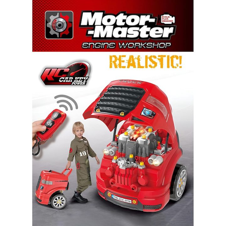 Интерактивни Играчки: Умни Приятели за Игра и Учене Комплект за деца, Kardett, Малък механик, 61 части, Интерактивна машина за ремонт със звуци и светлини, Червен