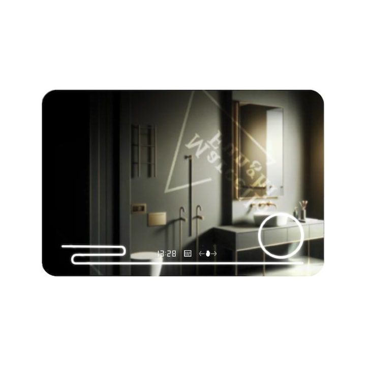 Огледало за Баня - Най-Желаните за 2025-2026 Година LED огледало за баня Сензор Filia Сензор Система против запотяване Козметична лупа Часовник 100x60 cm