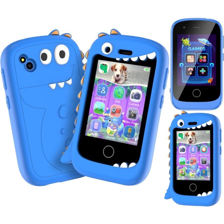 Интерактивни Играчки: Умни Приятели за Игра и Учене Многофункционален телефон играчка 2в1 MiniPHONE® X3 със 17 игри, 2G, повикване, 10 аудиокниги, Монтесори дейности, уроци по азбука, пъзели, функции за учене, снимки/видео, 30 фонови изображения, MP3 плейър, родителски контрол, фенерче, син