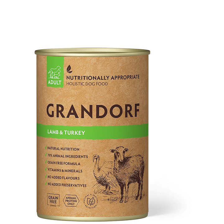 Мокра Храна за Кучета - Детайлен Анализ на Продуктите на Пазара Мокра храна за кучета Grandorf, Lamb & Turkey, за възрастни кучета, 400 гр