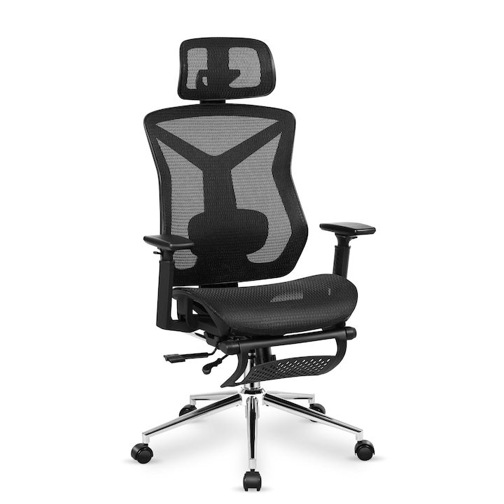 Офис Стол - Най-Добрите за 2025 Година Офис стол Mark Adler Expert 5.7, мрежеста облегалка, лумбална опора, функция за накланяне на облегалката, удобна поставка за крака, Черно