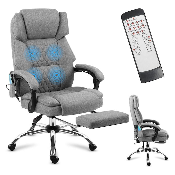 Офис Стол - Най-Добрите за 2025 Година Офис стол с функция за масаж Mark Adler Boss 6.0, с поставка за крака, функция за отопление, Cив