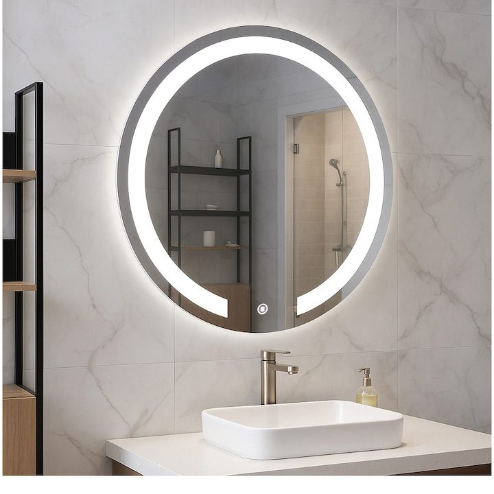 Огледало за Баня - Най-Желаните за 2025-2026 Година Огледало за баня с LED осветление Badenmob, Кръгло, Сензорен ключ, D 60см, Енергиен клас G