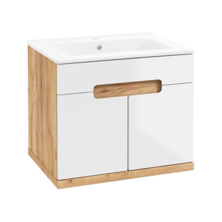 Шкаф за Баня - Кои са Най-Добрите за 2025 Година? Окачен шкаф за баня с мивка, Domodomo, Дърво, 51x50x44 см, Бял\Кафяв