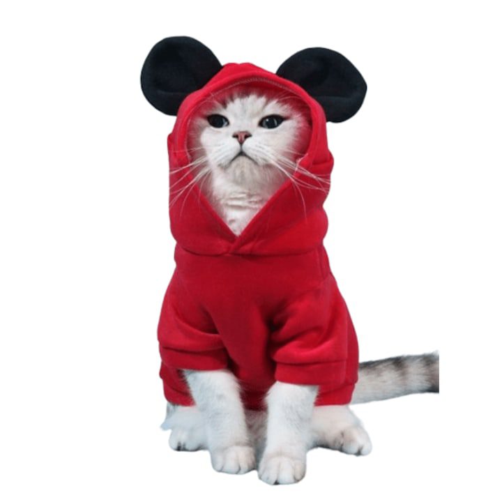 Есенно-зимни Дрехи за Кучета и Котки Палто тип качулка с ръкави и качулка за кученца/котки, червено, размер S, разстояние рамо-опашка 25 см