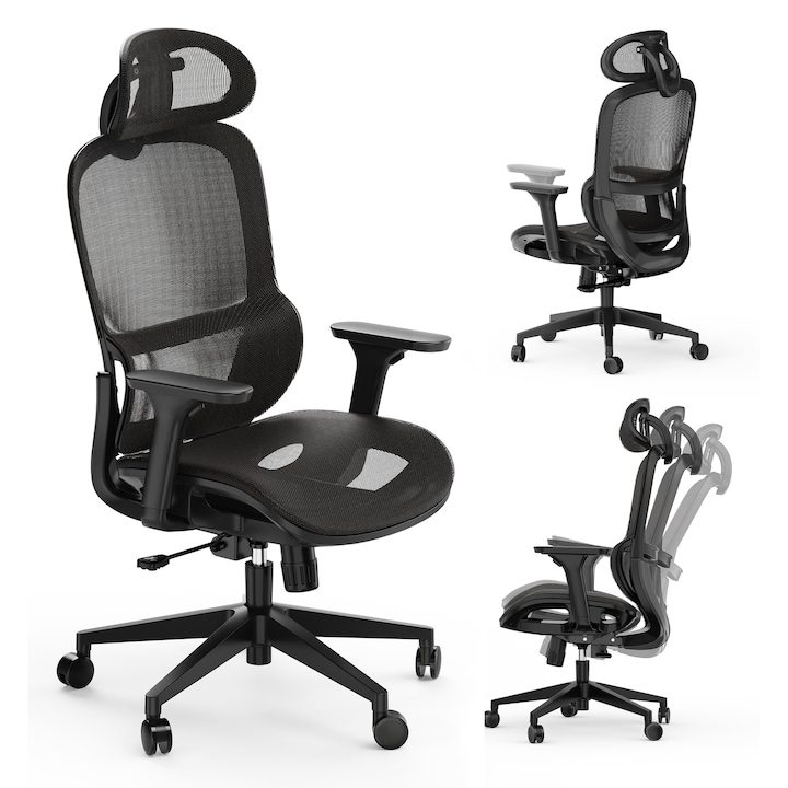 Офис Стол - Най-Добрите за 2025 Година SENSE7 Neyo офис стол, лумбална опора, облегалка за глава, мрежа, черен