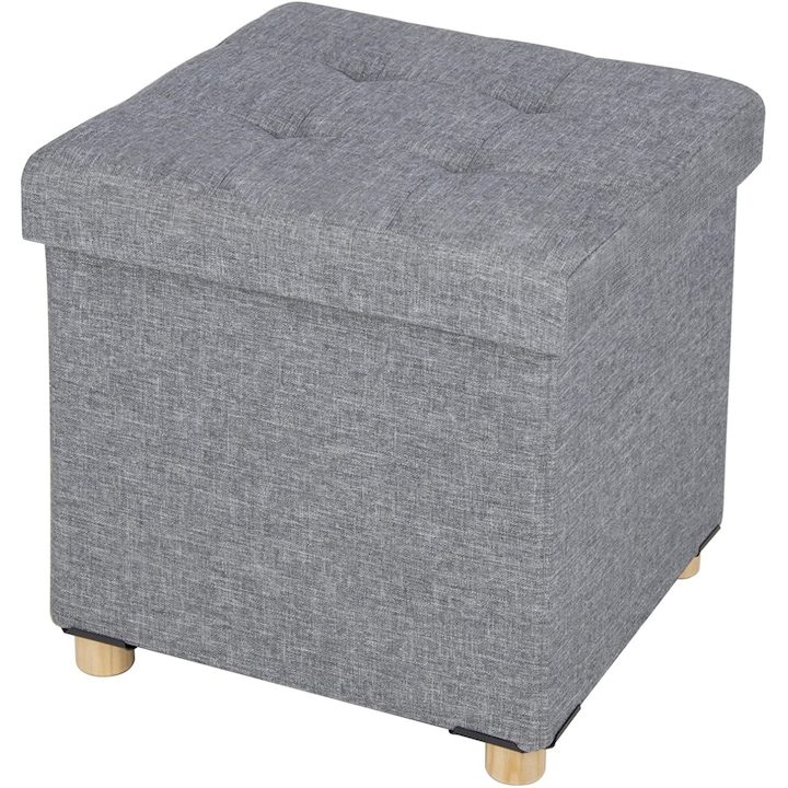 Табуретки - Най-Продаваните за 2025 Година Сгъваема табуретка с място за съхранение, FizioTab®, с крака от масивно дърво, куб 38X38X34 см, сива