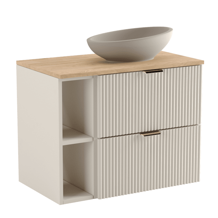 Шкаф за Баня - Кои са Най-Добрите за 2025 Година? Шкаф за мивка WENA, Willy, С рафт, Релефна предна част, 80x60x47 см, плот Кашмир/Nuc