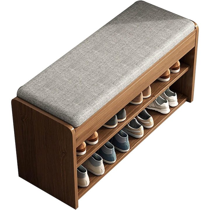Шкаф за Обувки - Най-Добрия за 2025 Година Шкаф за обувки с място за сядане Wacorresi, Пейка за съхранение на обувки, Здрава и стабилна, не се деформира лесно, 3 рафта, подплатена, добра товароносимост, спестява място, стабилна носеща опора, 60X24x43 см, тъмнокафяв