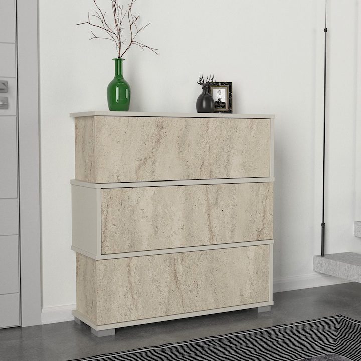 Шкаф за Обувки - Най-Добрия за 2025 Година Шкаф за обувки, Stone Serenity, UniqueUtil, 90 x 30 x 93 см, кремав