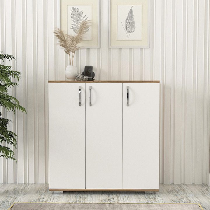 Шкаф за Обувки - Най-Добрия за 2025 Година Шкаф за Обувки White Oak, UnicUtil®, 89.1 x 29.5 x 93 см, Функционален Дизайн с Рафтове, Подходящ за Коридори и Антрета, Цвят Бяло-Кафяв