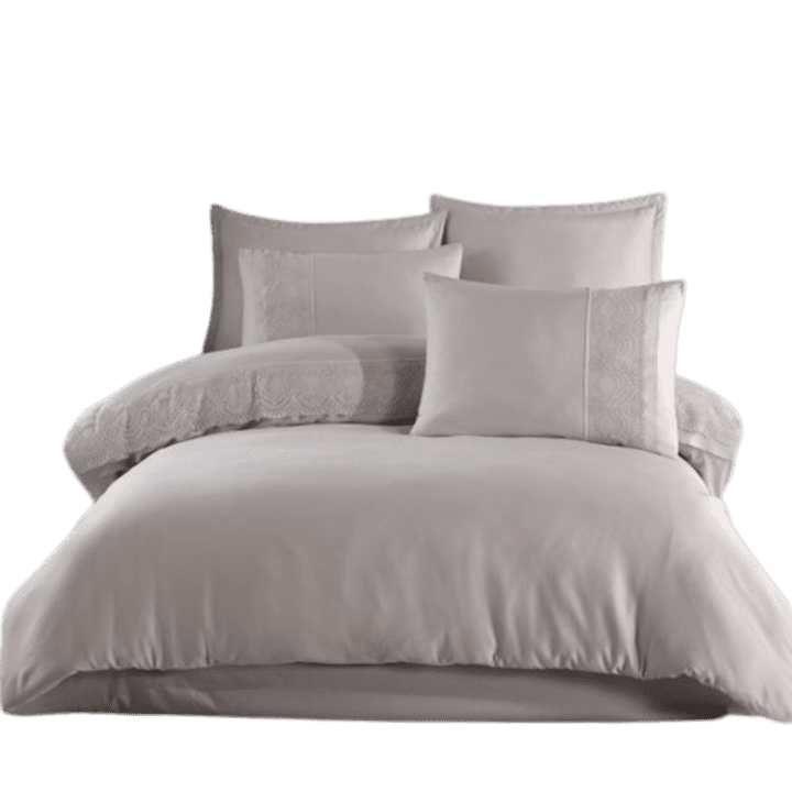 Спален Комплект 2025: Как да Изберете? Спален комплект Valinor от памучен сатен със сива дантела 3 части 160x200 см Nuumo
