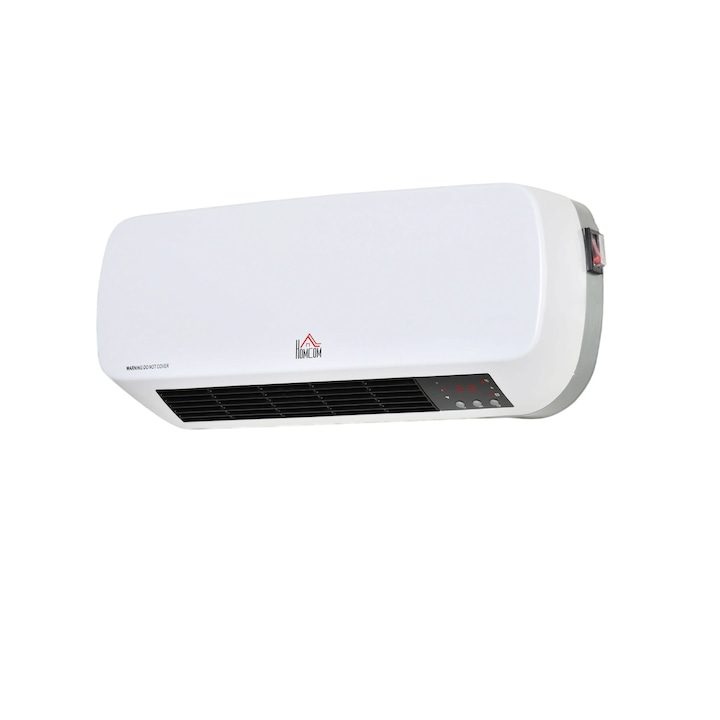 Стенен електрически нагревател, Homcom, Регулируема температура, 12 часов таймер, 1000W/2000W, 45x18.6x11.5cm, Бял