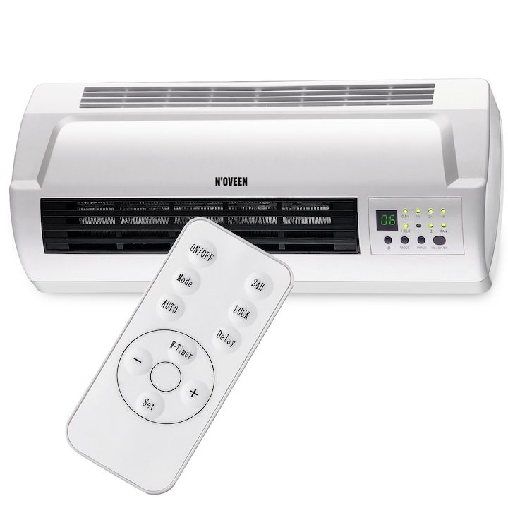 Стенен вентилатор 2000W Noveen, LED дисплей и термостат, Нагревателен елемент PTC, HC2000, Бял