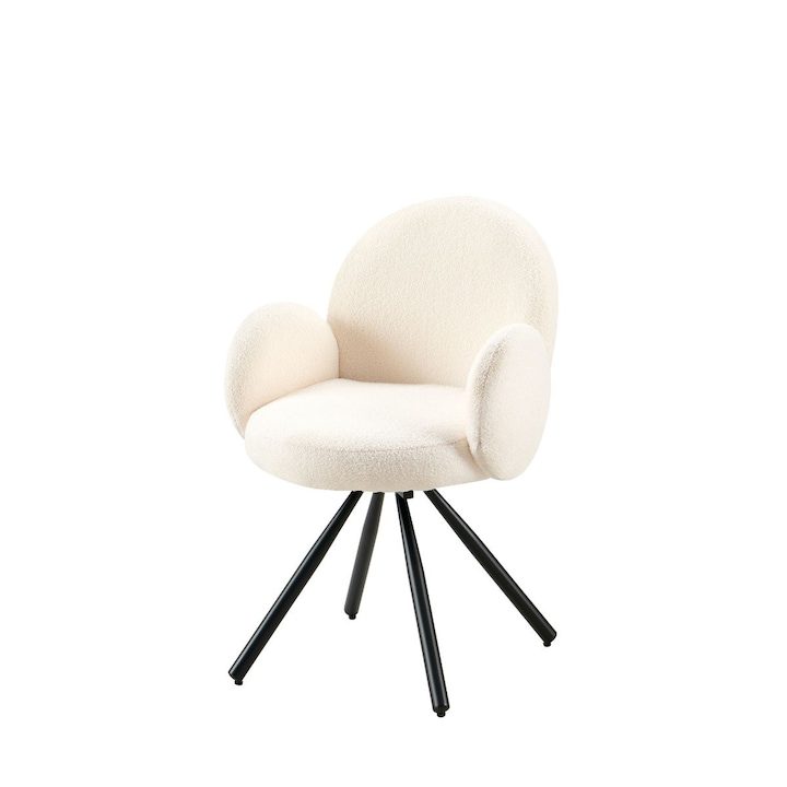 Трапезни Столове - Кои са Най-Предпочитаните за 2025 Година Трапезен стол, кремав, текстилна тапицерия и метална рамка, въртящ се, 60x84x61 см