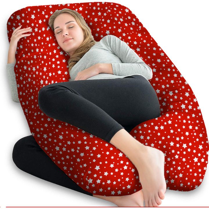 Мечтаната възглавница за бременни: комфорт и подкрепа през всеки етап Възглавница Капинката за бременни и кърмене, У-образна червени звезди
