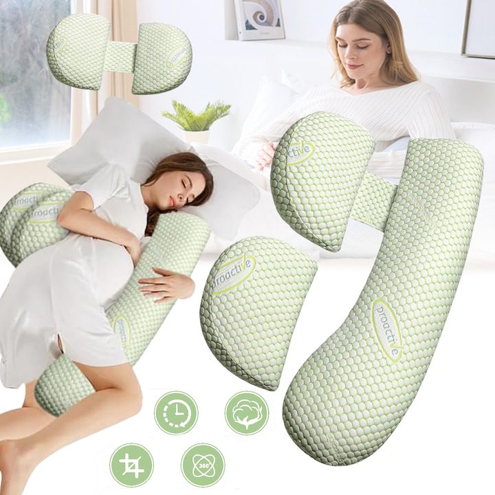 Мечтаната възглавница за бременни: комфорт и подкрепа през всеки етап Възглавница за бременни и кърмачки, Puepoul, за бременни и кърмачки, Може да се сваля и пере, Ергономична форма, Поддръжка за гръб, крака, корем, ханш за бременни, Полиестерно влакно, 90 х 70 см, Зелена