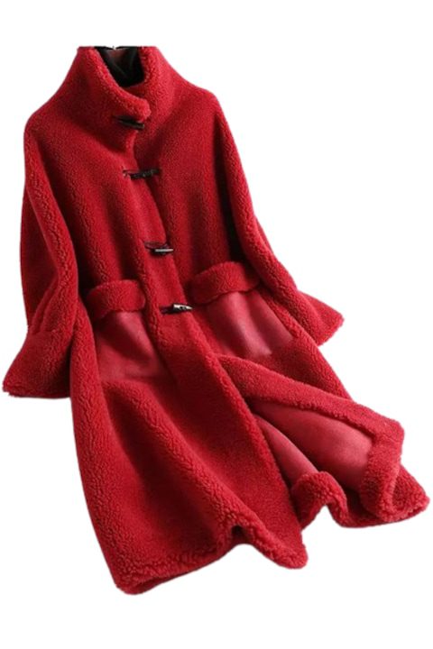 Стилни Дамски Палта за Зима 2025-2026 Дамско палто, Овча вълна, Червен