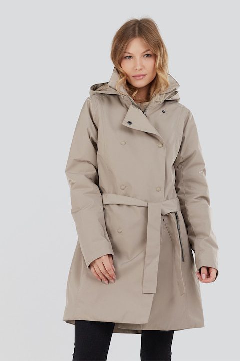 Стилни Дамски Палта за Зима 2025-2026 Fundango, Непромокаем тренч Charlotte с качулка, Бежов