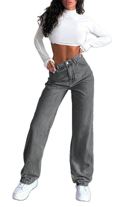 Модерни Дамски Дънки - Мода 2025-2026 Година Дамски широки дънки с ретро ефект с висока талия