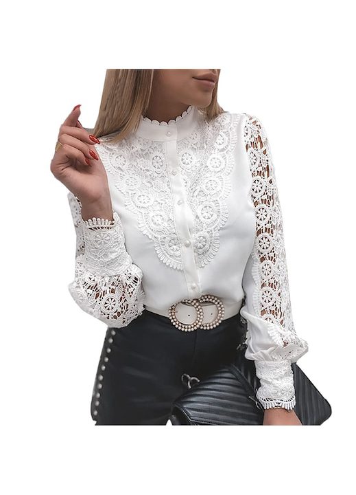 Елегантни Дамски Блузи И Пуловери През 2025 Елегантна блуза от плетена дантела