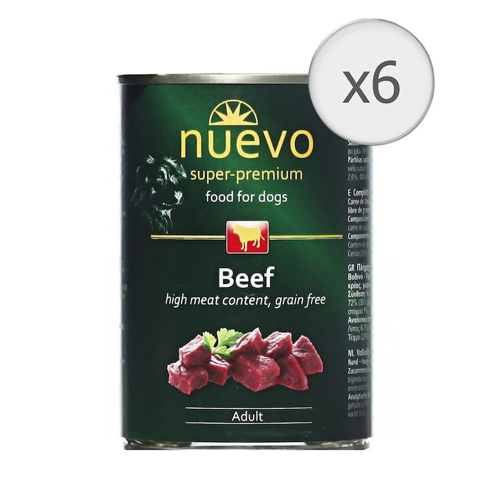 Храна За Кучета С Чувствителен Стомах - Топ 20 Най-Добрите за 2025 Година Мокра храна за кучета Nuevo, Говеждо, 6x400 гр