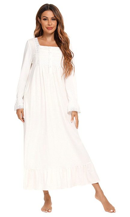 Красиви и Стилни Дамски Поли - Какво Предлага Мода 2025 Година Дамска ретро бяла викторианска нощница с дълъг ръкав