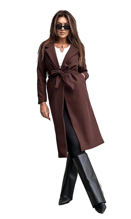 Стилни Дамски Палта за Зима 2025-2026 Дълго палто, Och Bella2, Кафяв