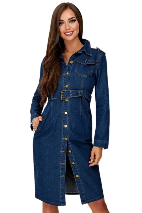 Топ 30 - Стилни Дамски Рокли 2025 Дамска миди дънкова рокля тип молив с колан