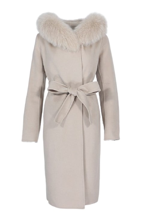 Стилни Дамски Палта за Зима 2025-2026 Дамско палто, Вълна, Естествен косъм от лисица, Бежов