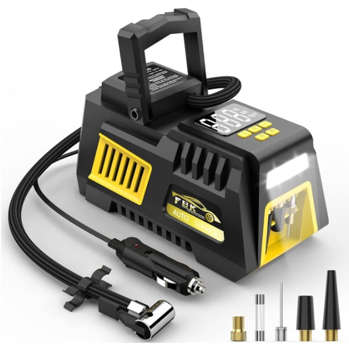 Компресор за Гуми - Кои са Най-Добрите на Пазара в България Автомобилен компресор, EXCITAT ®, ST08, напомпване 150 PSI, с 12V захранване, дигитален дисплей, LED, безшумен, черен