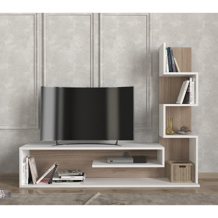 Библиотека с 4 Нива, UnicUtil®, 149.5 x 120.8 x 29.5 см, Просторна и Практична, Подходяща за Книги, Папки или Декорации, Цвят Бял