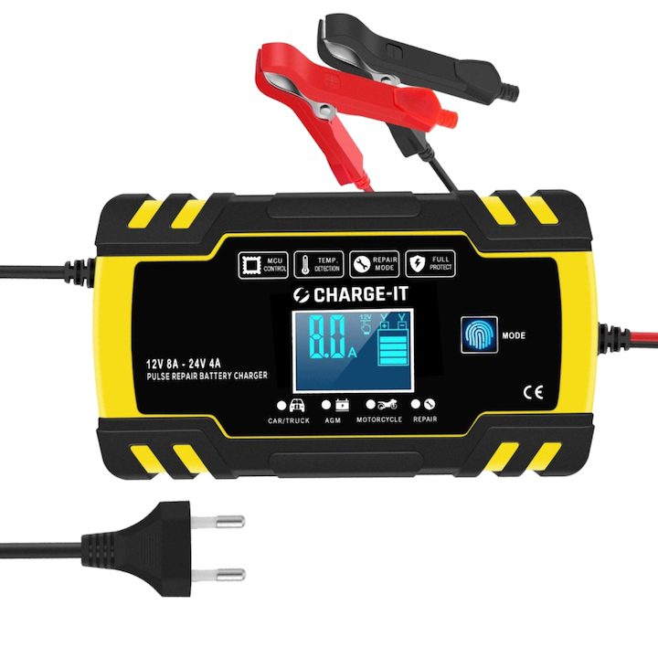 Зарядно За Акумулатор - Топ 15 Най-Добрите в България за 2025 Година CHARGE-IT интелигентен токоизправител за кола, Функция регенерация/десулфатация - режим REPAIR, 12V/24V, 6AH/150AH, Зарядно устройство за акумулатор за кола, мотоциклет, скутер, лодка, каравана