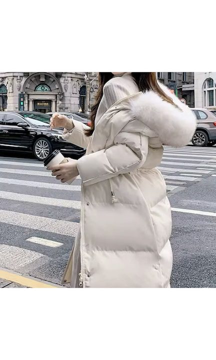 Стилни Дамски Палта за Зима 2025-2026 Дамско яке, парка, дълго, гъши пух, Бежов