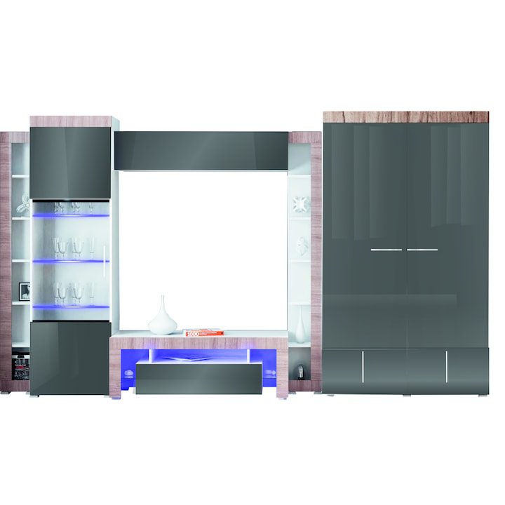 Секция Никомо Мода,Бял,Дъб шамони,Антрацит,334x197x57 см