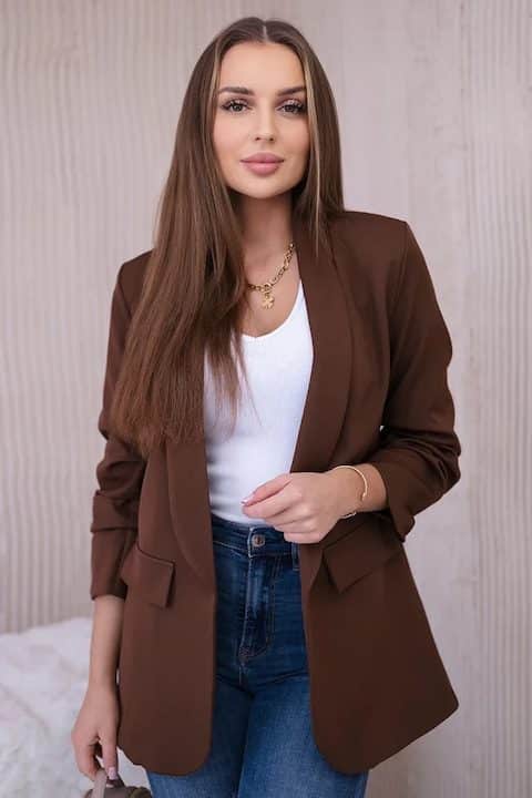 Елегантно Дамско Сако - Официални и Ежедневни - Най-Доброто от Мода 2025 Година Елегантно яке с драпирани ръкави Fancy Mocca - Unica