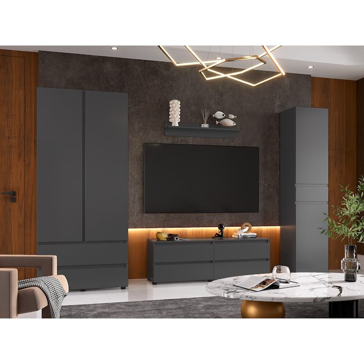 Комплект мебели за дневна, Лайт-1, ПДЧ, Еверест, 275 х 52 х 208 см, Графит