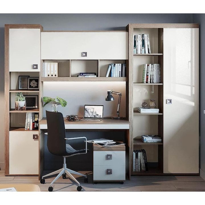 Модулна секция с бюро Sani Domino 264, Лява, Дъб / Кашмир Гланц