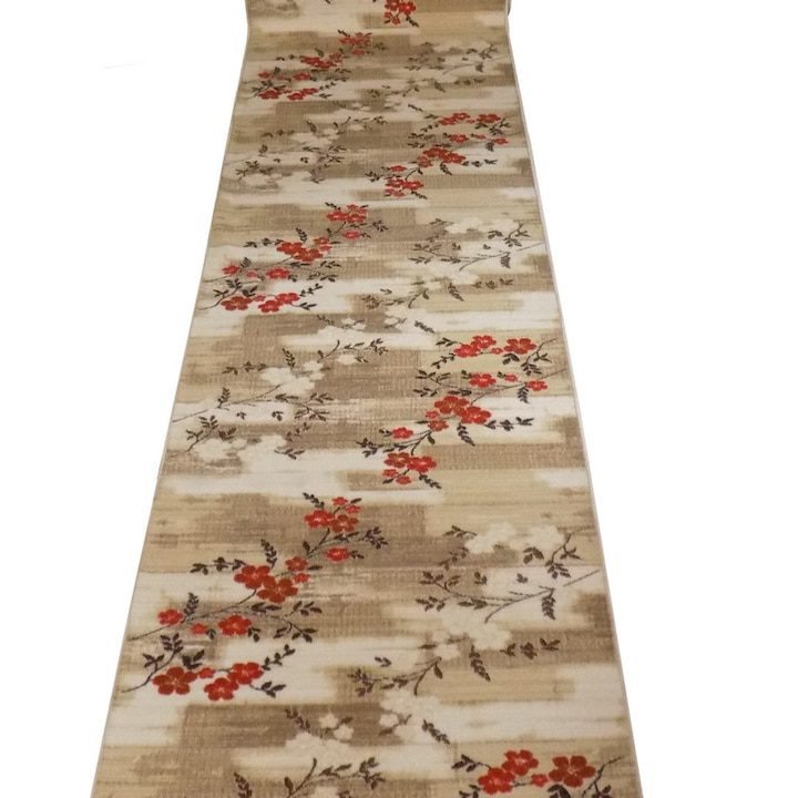 Мокетни Килими - Как да Изберем Правилния? Мокетен килим Spring, бежов с цветя, гумена опора, 100 х 200 см