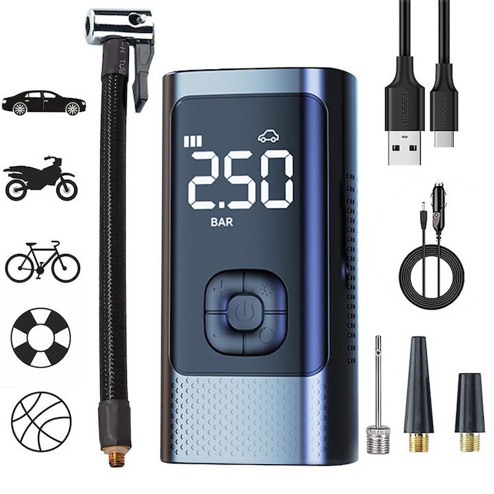 Компресор за Гуми - Кои са Най-Добрите на Пазара в България Преносим автомобилен компресор, 150 PSI, ултра лек дизайн, LCD екран, 13.5x4.6x9 см, пълен комплект
