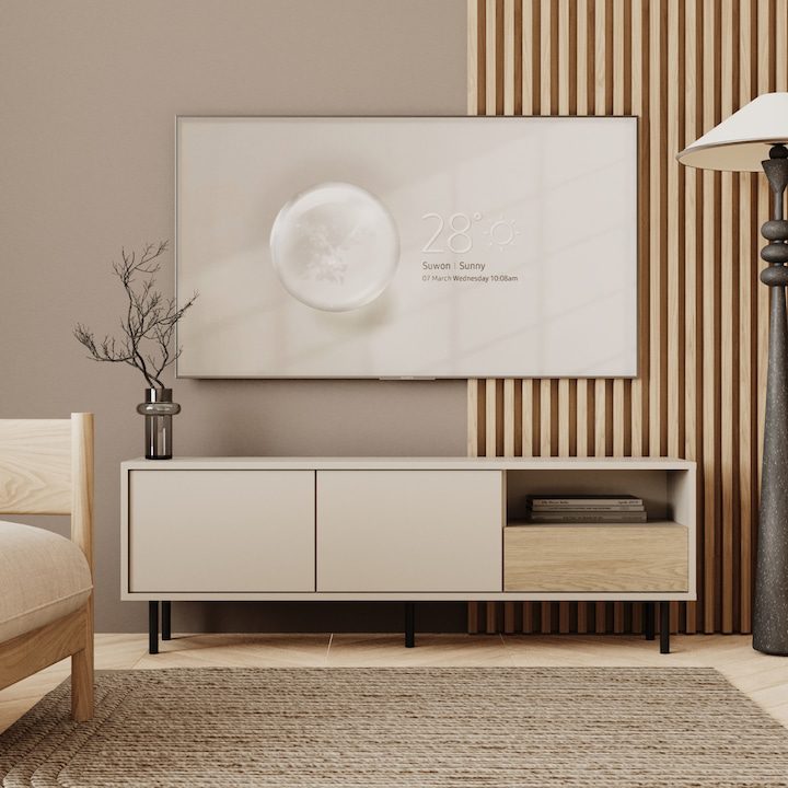 Скрин за телевизор WENA, 2 врати, 1 чекмедже Lola, 150x45x40 см, Кашмир/Артизанален дъб