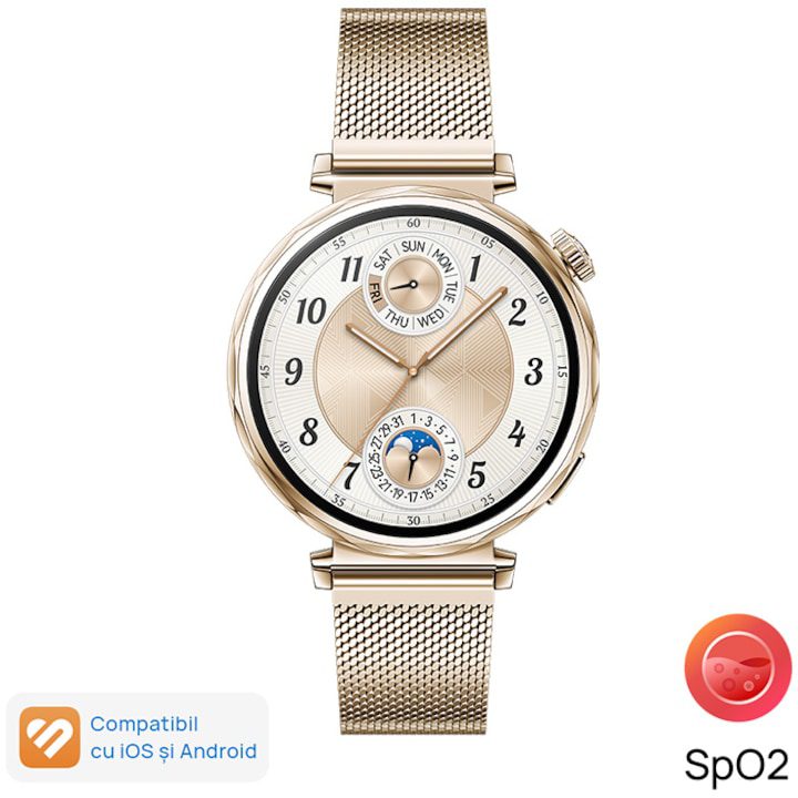 Най-добрите Смарт Часовници Huawei за 2025 Година Смарт часовник Huawei Watch GT 5, 41mm, Pale Gold Stainless Steel Case, Gold Milanese Strap