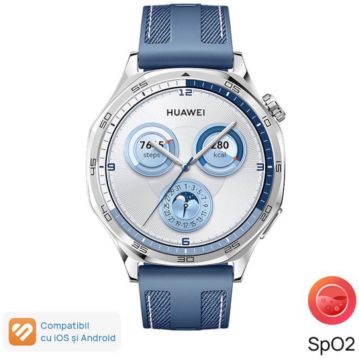 Най-добрите Смарт Часовници Huawei за 2025 Година Смарт часовник Huawei Watch GT 5, 46mm, Tarnish Stainless Steel Case, Blue Woven Strap