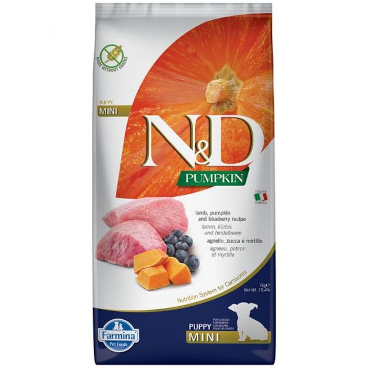 Топ 15 Храни за Подсилване на Имунната Система на Куче През 2025 Година Суха храна за кучета N&D, Puppy, Mini, Тиква, Агнешко, Боровинки, 7 кг