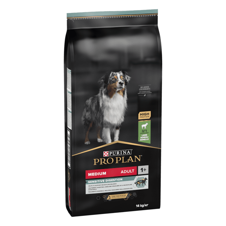 Храна За Кучета С Чувствителен Стомах - Топ 20 Най-Добрите за 2025 Година Суха храна за кучета Pro Plan, Medium Adult, Sensitive Digestion, Агнешко и Ориз, 14 кг