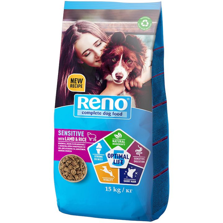 Топ 15 Най-Продаваните Продукти за Почистване на Зъби за Кучета Суха храна за кучета Reno, Агнешко, Ориз и Зеленчуци, 15 кг